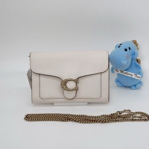 Coach 79438 Tabby Chain Clutch Crossbody Pebbled Leather Brass Chalk Crystal WOC